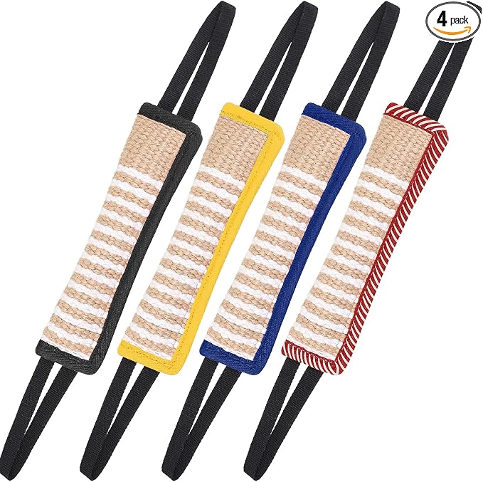 Kacctyen 4 Pcs Dog Tug Toys, Jute Pillow Pull Toy with 2 Strong Handles Tug of War Interactive Play Puppy Training Equipment for Medium to Large Dogs, 4 Colors(Dark Color)