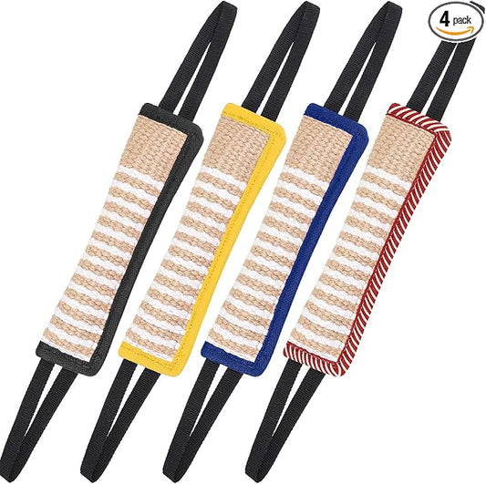 Kacctyen 4 Pcs Dog Tug Toys, Jute Pillow Pull Toy with 2 Strong Handles Tug of War Interactive Play Puppy Training Equipment for Medium to Large Dogs, 4 Colors(Dark Color)