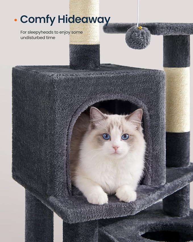 SONGMICS HOME Cat Tree for Indoor Cats, Multi-Level Cat Tower with Sisal Scratching Posts, Hammock and Condo, Dark Gray