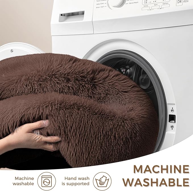 Calming Round Dog Bed & Cat Bed for Indoor Cats, Medium Size Washable Anti-Slip Anti-Anxiety Donut Dog Beds for Small Dogs & Cats, Fluffy Plush Soft Dog Bed(20 Inch, Dark Brown)