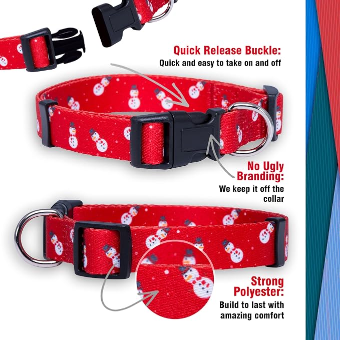 Native Pup Christmas Dog Collar- Winter Holiday Collars for Pets- Xmas Gift for Puppy- Santa, Reindeer, Snowman, Candy Cane, Red Green- Girl Boy- Small, Medium, Large Breeds (Snowman, Medium)