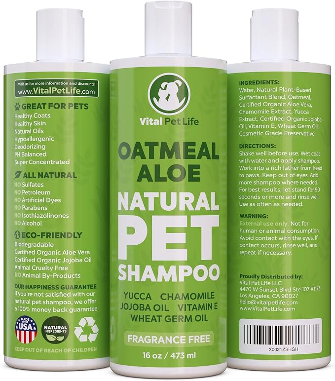 Oatmeal Shampoo for Dogs - Helps Dry Coats & Itchy Sensitive Skin, 16 oz | Aloe Vera, Chamomile, Jojoba Oil, Vitamin E, No Parabens or Artificial Dyes