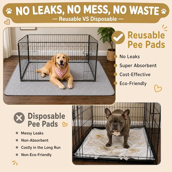 CoolShields Washable Pee Pads for Dogs, 34'' x 52'', Grey, 1 Pack | Ultra-Absorbent Reusable Waterproof Puppy Pad for Crates, Playpens, Carpets, and Floors—Ideal for Dogs, Cats, and Small Pets