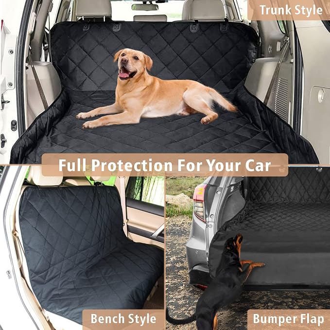 F-color SUV Cargo Liner for Dogs - Waterproof Pet Cargo Liner, Comfort Dog Cargo Cover with Bumper Flap Protector, Scratchproof Non-Slip Mat for Standard SUVs Sedans, 55 x 81 Inch, Black