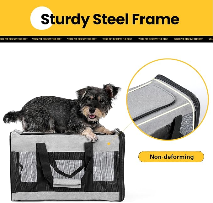 Conlun Dog Carrier Soft Sided, Large Cat Carrier with Inner Safety Leash, Pet Transport Carrier for Large Cats and Medium Dogs up to 20 Lbs, Collapsible Travel Puppy Carrier Bag -Gray L