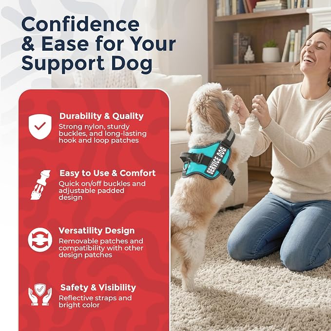Industrial Puppy Service Dog Vest Harness - Durable & Adjustable Vest for Dog with Reflective Straps, Removable Patches, 50 ADA Cards, Handle & D-Ring, Travel and Daily Use, (Blue, Small 19.5"-25")
