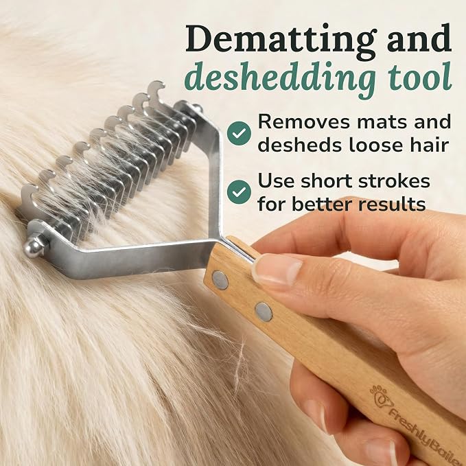 Dematting Comb for Cats and Dogs, Deshedding Tool and Undercoat Rake | Double-Sided Deshedding Tool Gently Detangles Matted Fur and Removes Loose Undercoat for Easier Grooming