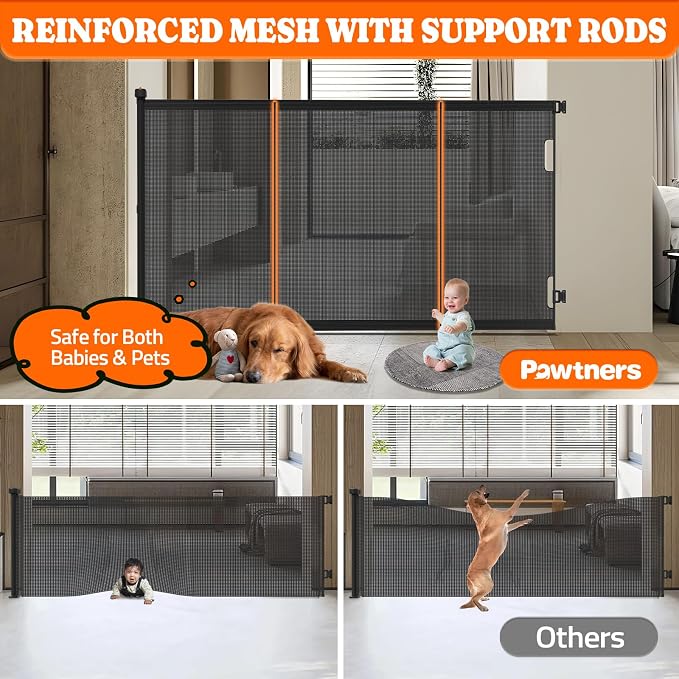 Extra Tall Retractable Baby Gates: 51" Tall Pet Gate, Extend up to 120" Wide, Mesh Baby Gate with Support Rods Jump-Proof Design for Cats & Large Dogs High Dog Indoor Outdoor, Black