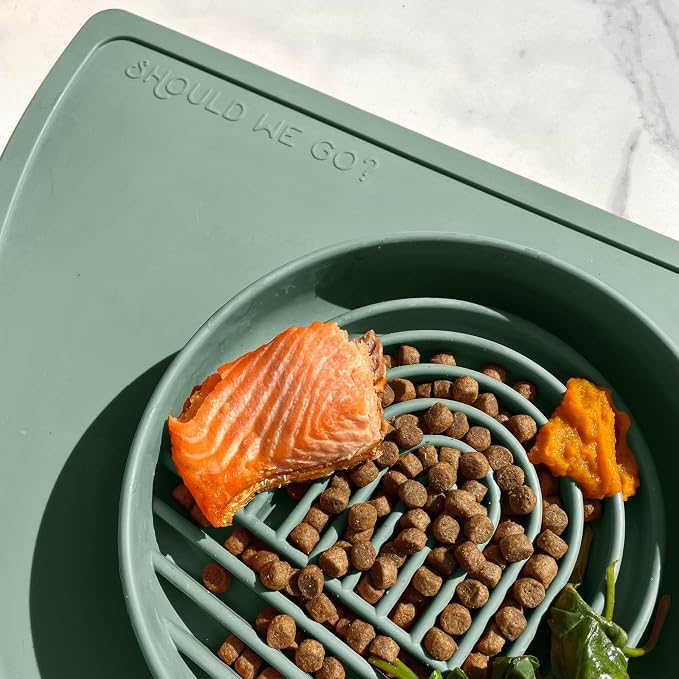 Should We Go? Slow Feeder Dog Bowls - Medium Size Silicone Slow Eating Dog Bowl for Puppies & Dogs with Suction Cup -Dishwasher-Safe, Lick Mat Design, Reduces Gulping,for All Breeds,7.5”x1.5”- Spruce