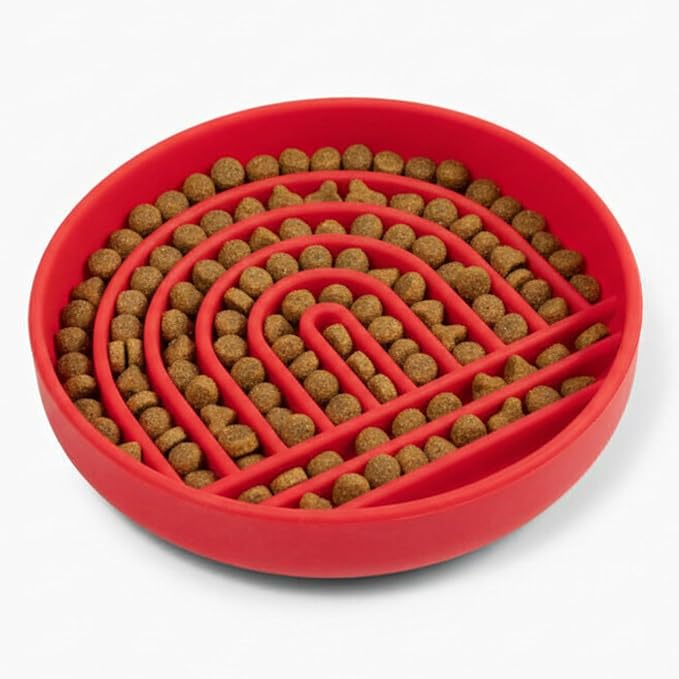 Should We Go? Slow Feeder Dog Bowls - Medium Size Silicone Slow Eating Dog Bowl for Puppies & Dogs with Suction Cup -Dishwasher-Safe, Lick Mat Design, Reduces Gulping,for All Breeds,7.5”x1.5”- Cherry