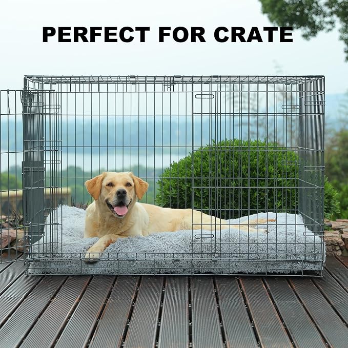 Bedfolks Waterproof Dog Crate Bed, Plush Dog Pad, 41"x27", Solid Light Grey | Faux Fur Plush Cover, Zippered Removable Washable Outer, Waterproof Inner Lining, Non-Slip Base, Crate Pad and Dog Pillow