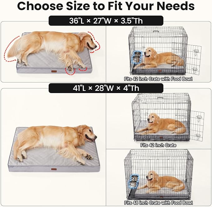 OhGeni Orthopedic Waterproof Dog Bed for Large Dogs, Machine-Washable Removable Cover in Easy-Clean Fabric, Reversible Memory Foam & Easy-Carry Handle, Suitable for Crate, 41 inch (Black)