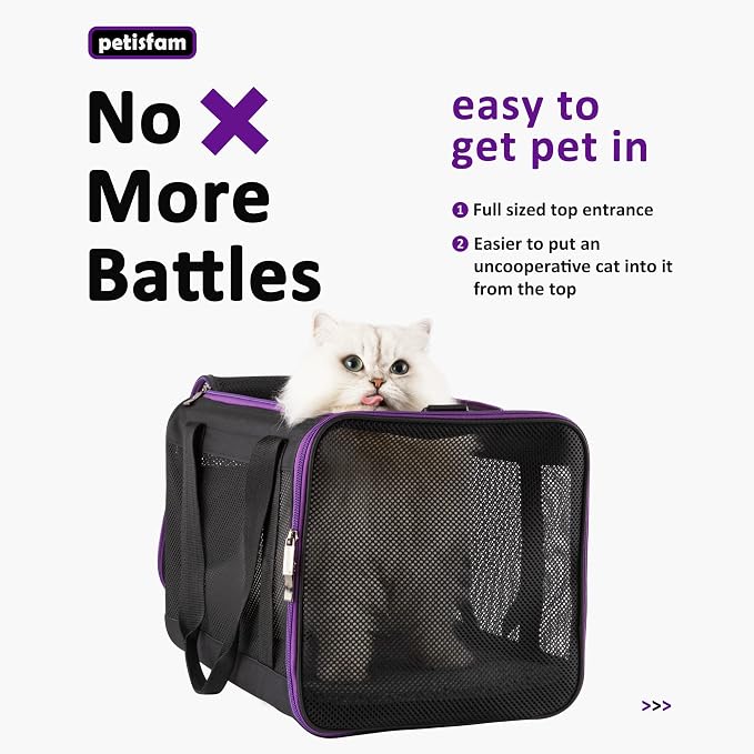 Soft Pet Carrier for Large and Medium Cats, 2 Kitties, Small Dogs. Easy to Get Cat in, Great for Cats that Don't Like Carriers (Black)