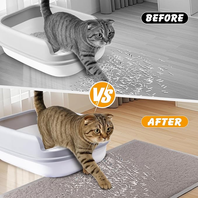 ondware Cat Litter Mat 47 x 31.5 in, Waterproof Non-Slip, Gray | Soft PVC, high-density litter trapping, paw-friendly, easy to rinse clean, helps reduce scatter around litter box