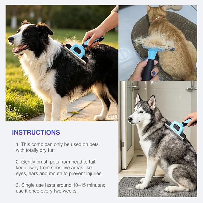 Pet Grooming Brush, Stainless Steel Deshedding Tool for Dogs & Cats, Reduces Shedding Up to 95% for Short Medium Long Hair Dogs and Cats