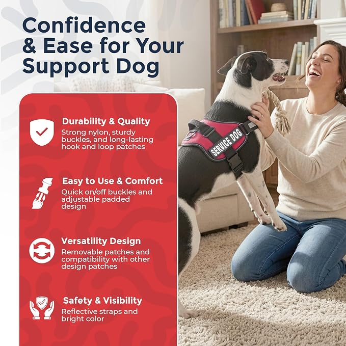 Industrial Puppy Service Dog Vest Harness - Durable & Adjustable Vest for Dog with Reflective Straps, Removable Patches, 50 ADA Cards, Handle & D-Ring, Travel and Daily Use, Bright Red, Medium 25"-32"