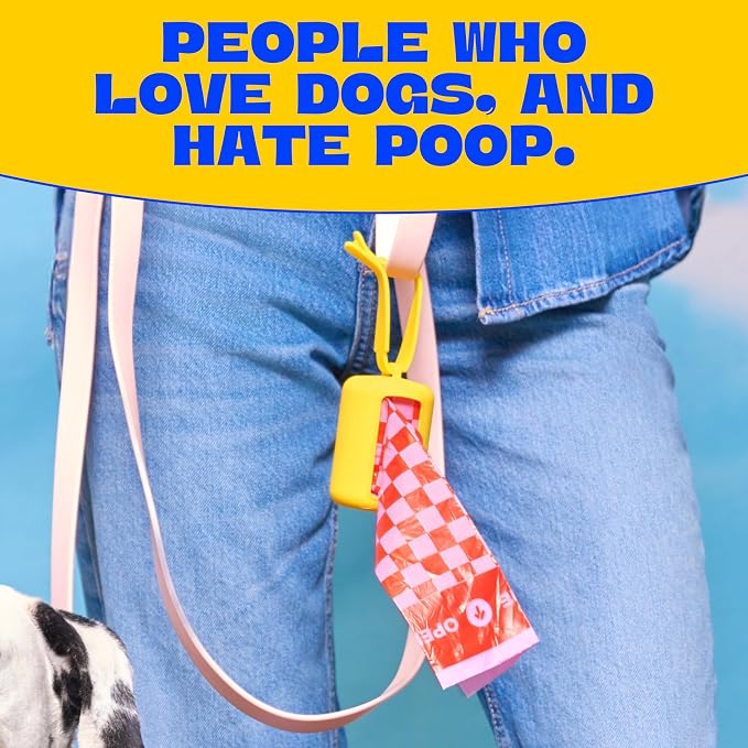 Dog Poop Bag Dispenser with 15 14" Bags Capacity | Yellow Silicone Dog Poop Bag Holder for Leash | Durable, Portable & Refillable Waste Bag Case | Only Fits Waste Happy bags