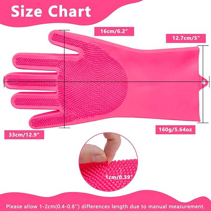 Pet Grooming Gloves—Dog Washing Gloves with High-Density Teeth, Dog Bath Scrubber with Enhanced Five Finger Design, Silicone Gloves for Dogs and Cats Bathing, Massage (Hot Pink)