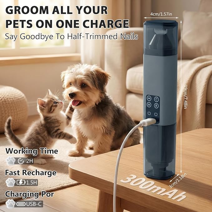 Dog Nail Grinder Quiet, 2-in-1 Paw Pad Trimmer with Light for Pets | 50dB Safe Electric Painless Grooming, 3 Grinding Ports for Paws, Faces, Ears and Body of Small & Medium Cats and Dogs