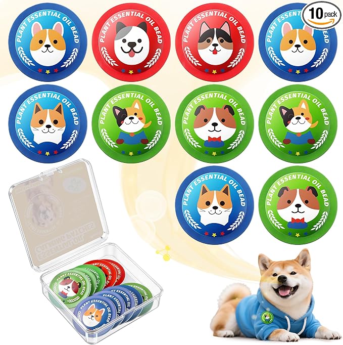 Dogs Calming Patches for Travel, Fireworks & Separation Anxiety, Pheromone & Natural Essential Oil Calming Diffuser for Dogs, Training Aid Pet Stickers, Long Lasting & Non Toxic, 10 Count