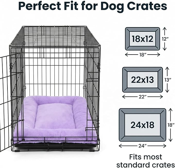 Dog Crate Bed 24x18 for Small Dogs,Washable Dog Crate Mat,Soft Kennel Bed Mattress with Non Slip Bottom,Purple