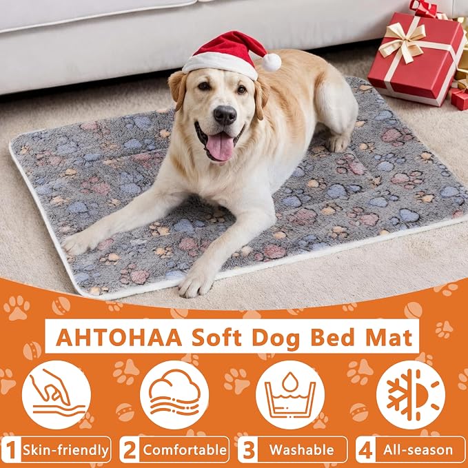 Dog Bed Mat,Soft Dog Kennel Pad with Cute Pattern (Gray Paw, XXL) | Multi-Size Durable & Machine Washable,Pet Pad for Dogs & Cats