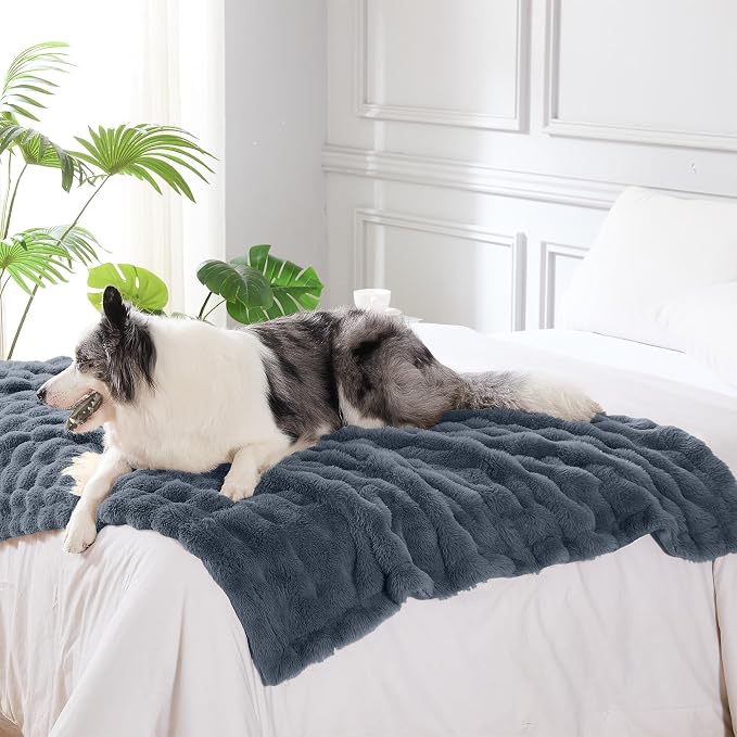 Modern Threads Water-Resistant Faux Rabbit Fur Pet Blanket for Dogs & Cats – Ultra-Soft Couch, Bed & Crate Protector, 50x60 Navy Blue