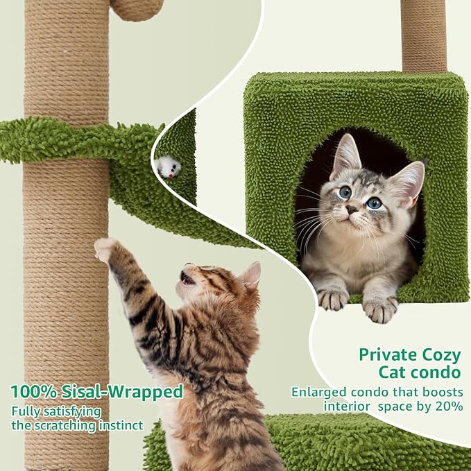 Woochpet 37" Small Cat Tree for Indoor Cats, Multi-Level Cat Tower with Sisal Scratching Post, Cozy Hammock, Cat Condo with Peek-a-Boo Mouse Hole, Interactive Toy Ball for Kittens and Small Cats