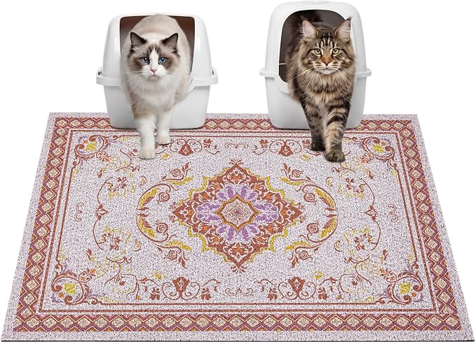Glittme Cat Litter Mat, 33"x22" Non-Slip Washable Trapping Mat for Cats | Litter Trapping Mat With Thick PVC Coil To Catch Scatter, Soft On Paws And Waterproof Bottom To Protect Floors
