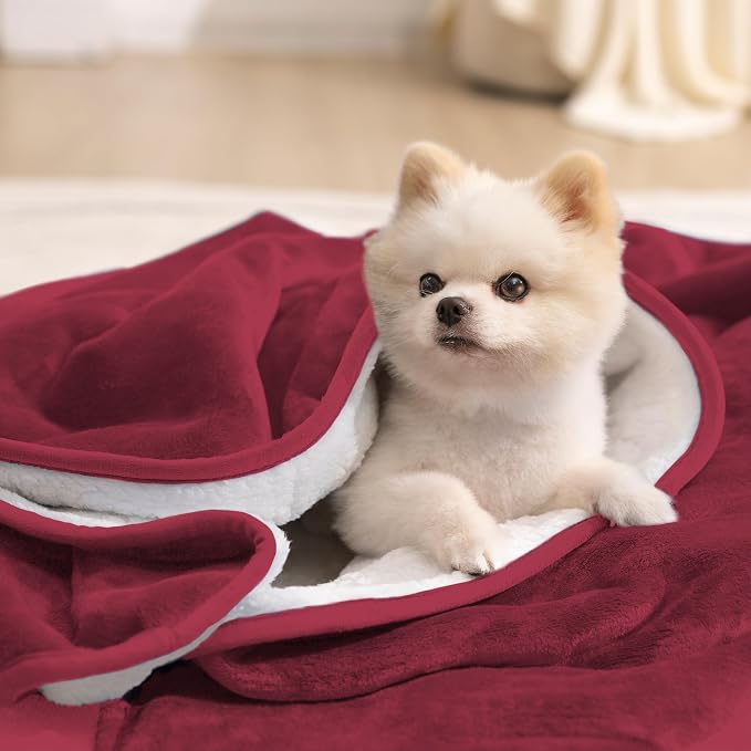 gogobunny Waterproof Bed Blanket, Reversible Sherpa Fleece Throw Blanket for Dog Puppy Cat, Furniture Cover Protects Bed Couch Sofa from Liquid Pee and Pet Fur (Romantic Red, 25x35 inches)