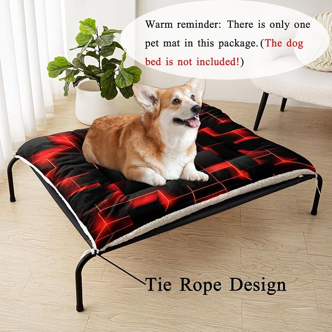 HOSIMA Geometry Print Pet Bed Mat,Fuzzy Crate Pads for Dog Cages,Washable Soft Cozy Sleeping Mat,Plush Red Black Pad Suitable for Large Dog Bed,42L*32W Inch.