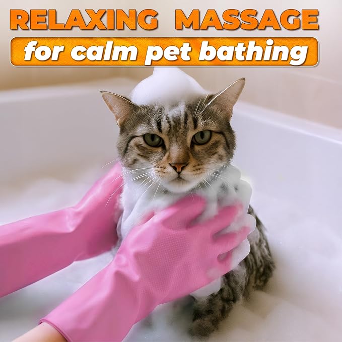 Cat and Dog Washing Gloves, 1 Pair, 11.6 in, Soft Silicone (Pink) | Dog Shampoo Gloves, Pet Bath & Grooming Mitt, 3000 Soft Bristles, Removes Loose Hair, Saves Shampoo, Massage, Wet or Dry