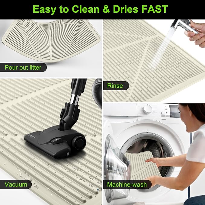 Mofason Cat Litter Mat XXL, Pearl Waterproof Litter Box Mats Extra Large | Washable 38"x25" silicone kitty litter box mat for floor; jumbo extra large pet trapping rug pad, cat litter matt easy clean