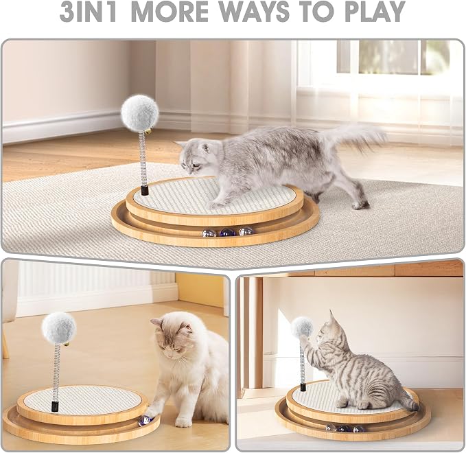 Cat Scratcher, Rolufy Cat Natural Sisal Scratching Pad, Kitten Interactive Toy with Ball Track Spring Ball for Chasing Hunting Mental Physical Exercise Puzzle