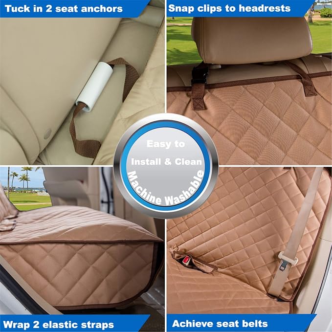 VIEWPETS Bench Car Seat Cover Protector - Waterproof, Heavy-Duty and Nonslip Pet Car Seat Cover for Dogs with Universal Size Fits for Vehicles, Trucks & SUVs(TAN)