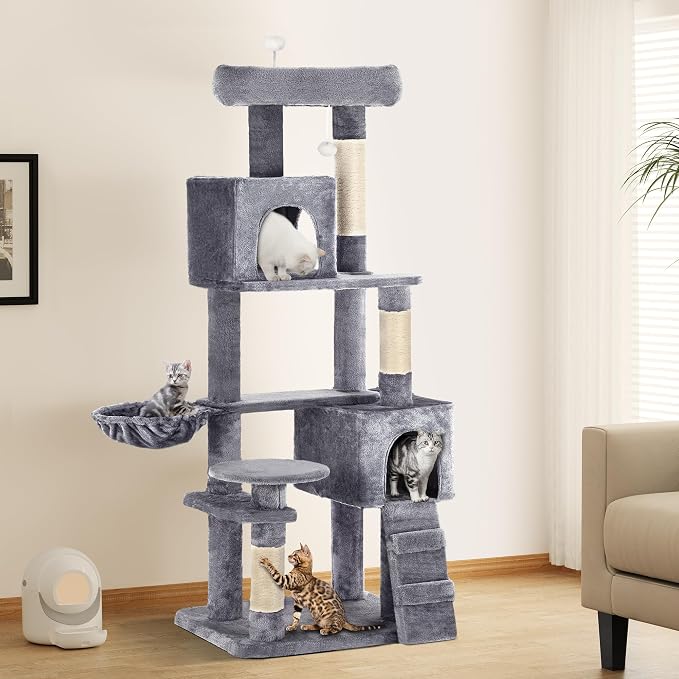YITAHOME 70.8in Cat Tree Tower for Indoor Cats, Multi-Level Cat Furniture with Scratching Posts,Cat Window Padded Plush Perch,Cozy Basket,Ladder and Funny Toys for Kittens Pet Play House,Light Gray