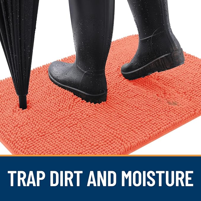OLANLY Dog Door Mat for Muddy Paws 47x17, Super Absorbent Chenille Mud Mat | Coral, Absorbs Moisture and Dirt, Non-Slip Machine Washable Doormat, Quick-Drying Indoor Entryway Floor Carpet for Dogs