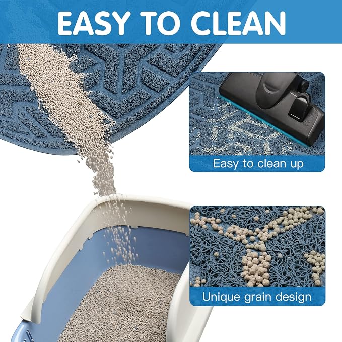 UPSKY Waterproof Cat Litter Mat Large 35" x 24" Soft on Kitty Paws, Blue | Litter Box Mat, Cat Litter Mat Litter Trapping Mat, Waterproof Scatter Control, For Indoor Cats, Easy to Clean