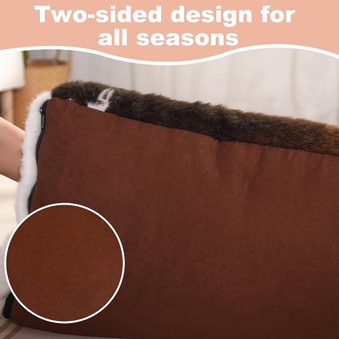 Bedfolks Waterproof Crate Bed, Plush Dog Kennel Pad with Removable Washable Cover, Faux Fur for Small Dogs & Cats, 21"x13", Cow Print