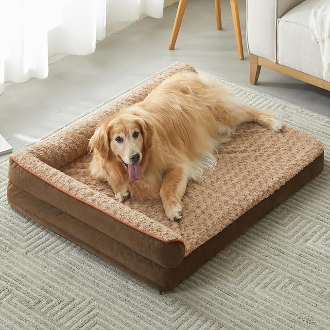 BFPETHOME Orthopedic Washable Dog Bed, Sleeping Couch for Large Senior Dogs | Deluxe Plush Rose Velvet Washable Cover, Egg Crate Foam Support, Waterproof Lining, Non-Slip Bottom, Senior Dogs