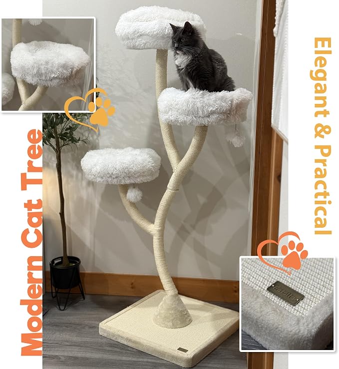 70" Tall Cat Tree, Cat Tower with Scratching Posts and Board, Multi-Level Cat Tower for Large Cats 20 lbs+ with 3 Cozy Perches and Dangling Balls, Modern Cat Tree for Indoor Cats Large Adult