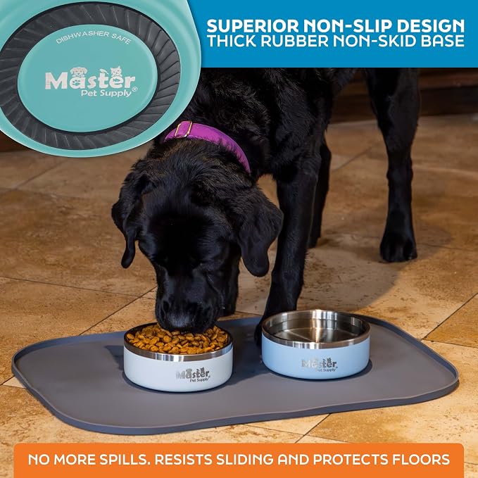Master Pet Supply Stainless Steel Dog Bowls - 25 oz, Heavy Duty - Aqua Sky, Double Wall Extra-Thick Insulated, Non-Slip Pet Water Bowl for Dogs, Cats & Pets, Anti Rust Metal, Dish Washer Safe