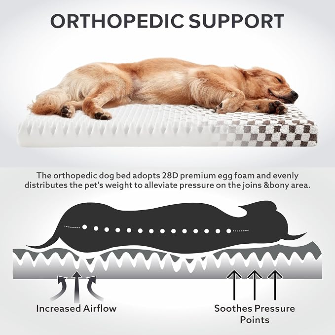JOEJOY Orthopedic Dog Bed for Large Dogs, Memory Foam Pet Bed with Removable Washable Cover, Cozy Plush Crate Mat, 47×29", Cofffee
