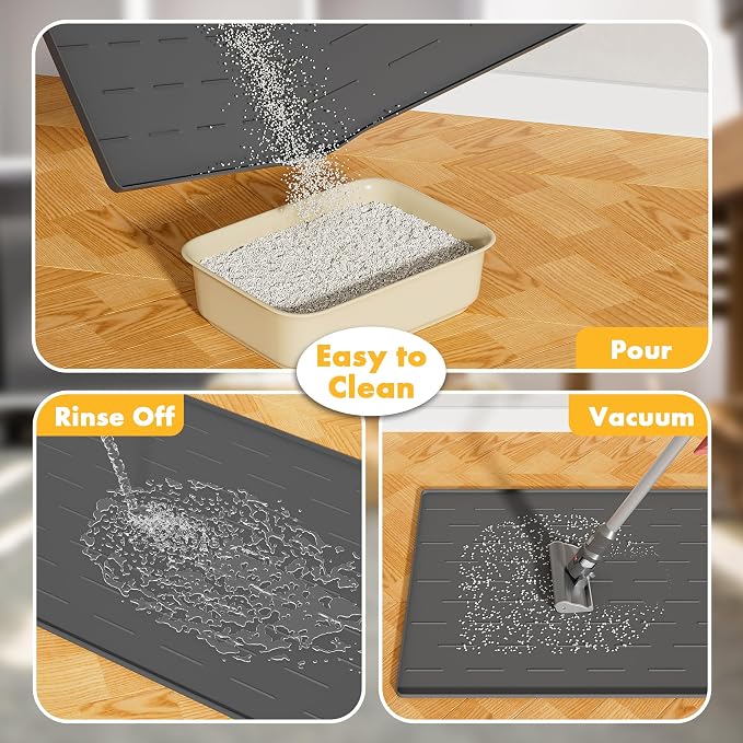 Pieviev Silicone Cat Litter Mat, Traps Litter & Easy to Clean, 34'' x 22'' | Raised Edges Lock Litter & Urine, Scratch and Wear-Resistant Cat Box Mat, Non-Slip Backing, Fit Most Standard Boxes