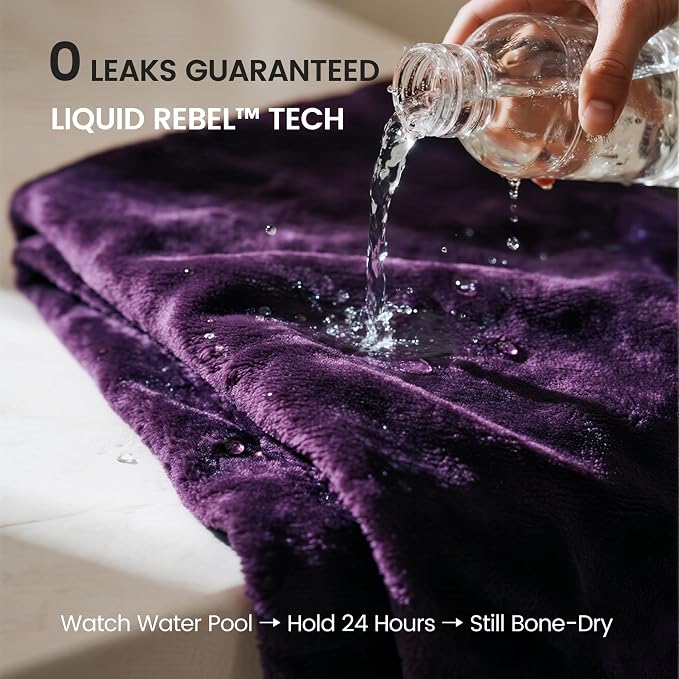 gogobunny Waterproof Bed Blanket, Reversible Sherpa Fleece Throw Blanket for Dog Puppy Cat, Furniture Cover Protects Bed Couch Sofa from Liquid Pee and Pet Fur (Dark Purple, 60x80 inches)