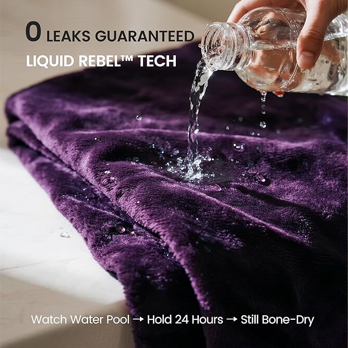gogobunny Waterproof Bed Blanket, Reversible Sherpa Fleece Throw Blanket for Dog Puppy Cat, Furniture Cover Protects Bed Couch Sofa from Liquid Pee and Pet Fur (Dark Purple, 50x60 inches)