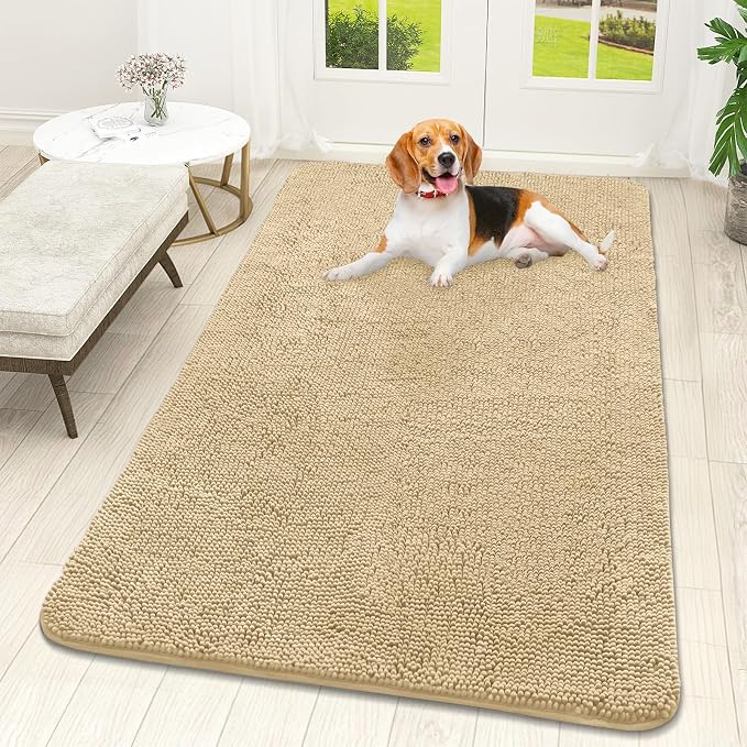 OLANLY Dog Door Mat for Muddy Paws 59x32, Super Absorbent Chenille Mud Mat | Sand, Absorbs Moisture and Dirt, Non-Slip Machine Washable Doormat, Quick-Drying Indoor Entryway Floor Carpet for Dogs