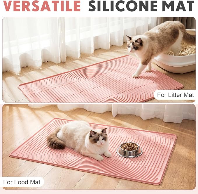 Pink 40"x 28" Cat Litter Mat Extra Large Waterproof Litter Box Mat Kitten Pet Trapping Rug Pad Easy to Clean Trapping Pad to Keep The Floor Clean for Multiple Pets Indoor Floor