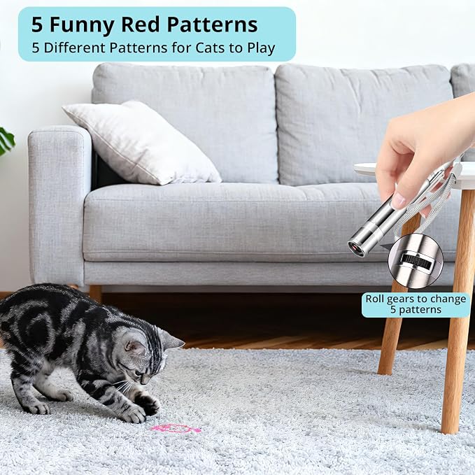 Waputne Cat Toy for Indoor Cats, 2 Pieces, USB Rechargeable Kitten Toys with 7 Adjustable Patterns, Interactive Chase Toys for Indoor Cats & Dogs, Training & Exercise Fun
