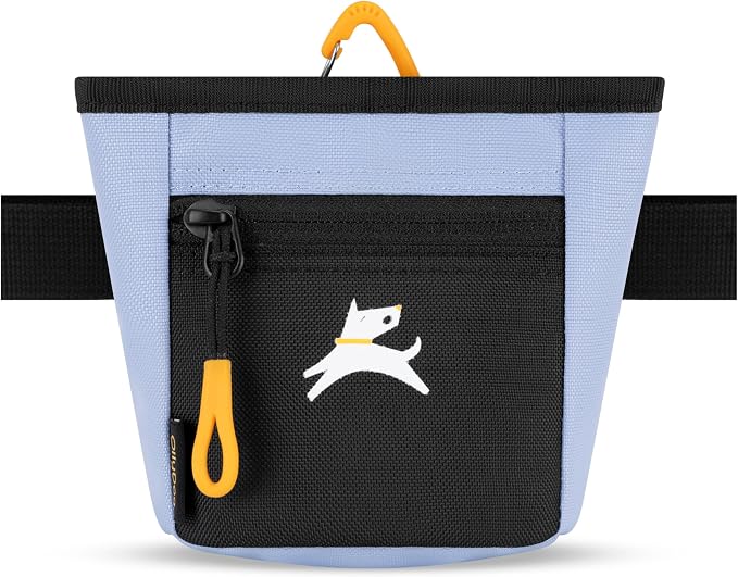 Goodie Treat Bag, Dog Treat Training Pouch | Magnetic Closure | 3 Ways to Wear | Hands-Free Waist Belt | Water-Resistant Recycled Vegan Fabric (Blue Heron)